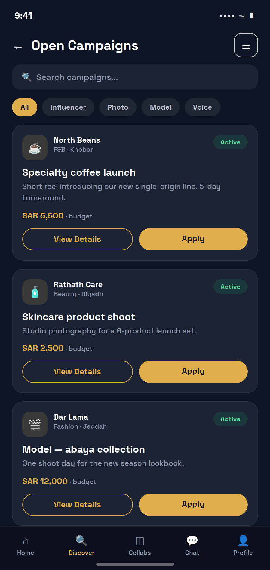 Open campaigns with clear budgets