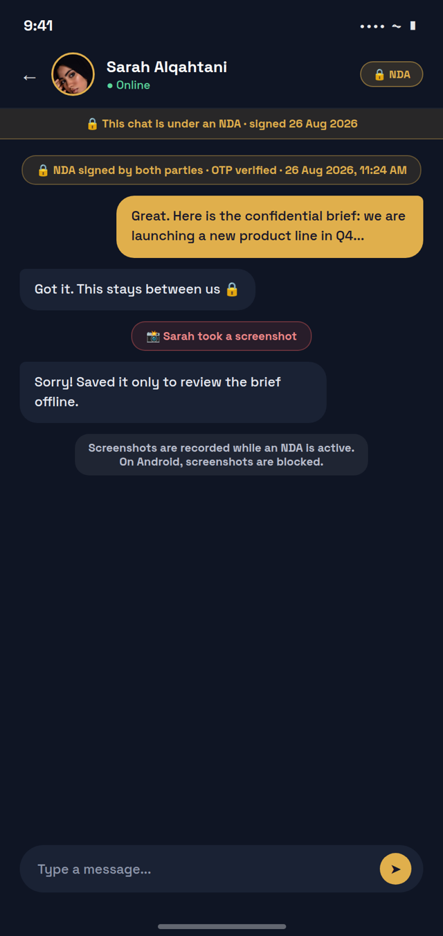 NDA signed inside the chat