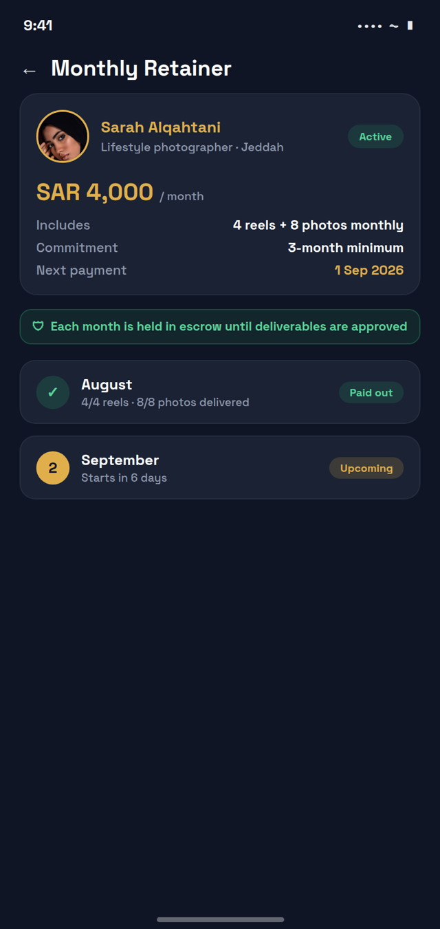 Monthly retainer with escrow protection