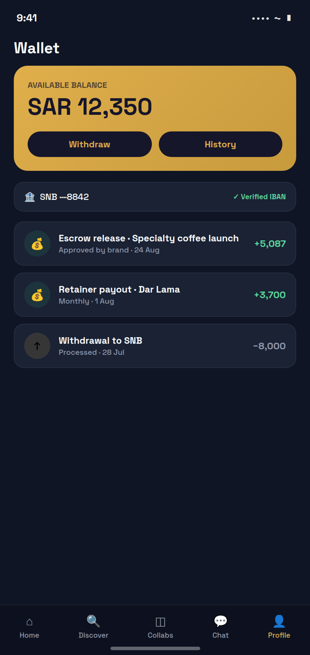 Wallet with instant escrow payouts